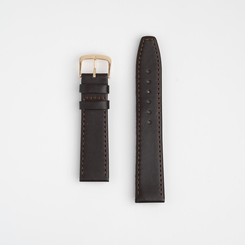 Water Resistant Stitched Brown Watch Strap, both pieces laid flat
