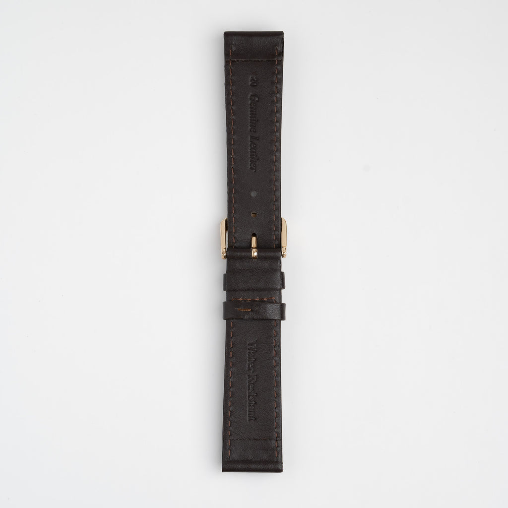 Water Resistant Stitched Brown Watch Strap, underside showing the lining