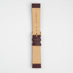 Burgundy Mayfair Lizard watch strap, buckled, back view