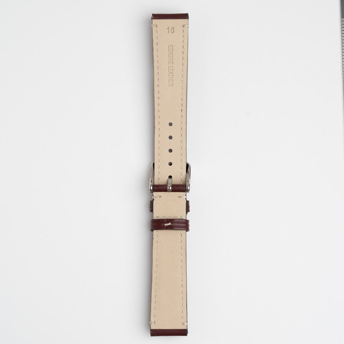 Handmade Contrast Burgundy Watch Strap, underside showing the lining