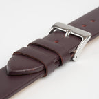 Windsor Smooth Burgundy Watch Strap, close-up of the buckle and keepers