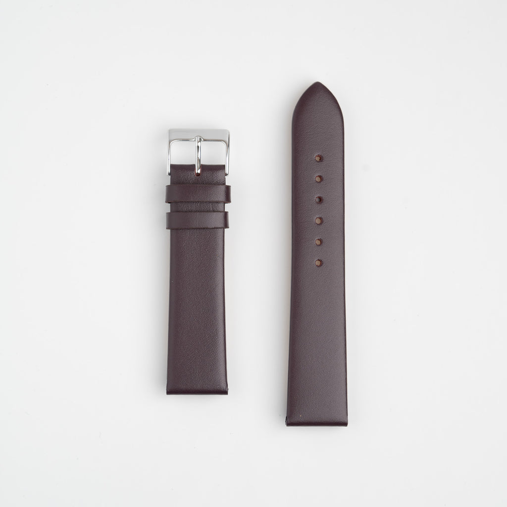 Windsor Smooth Burgundy Watch Strap, both pieces laid flat