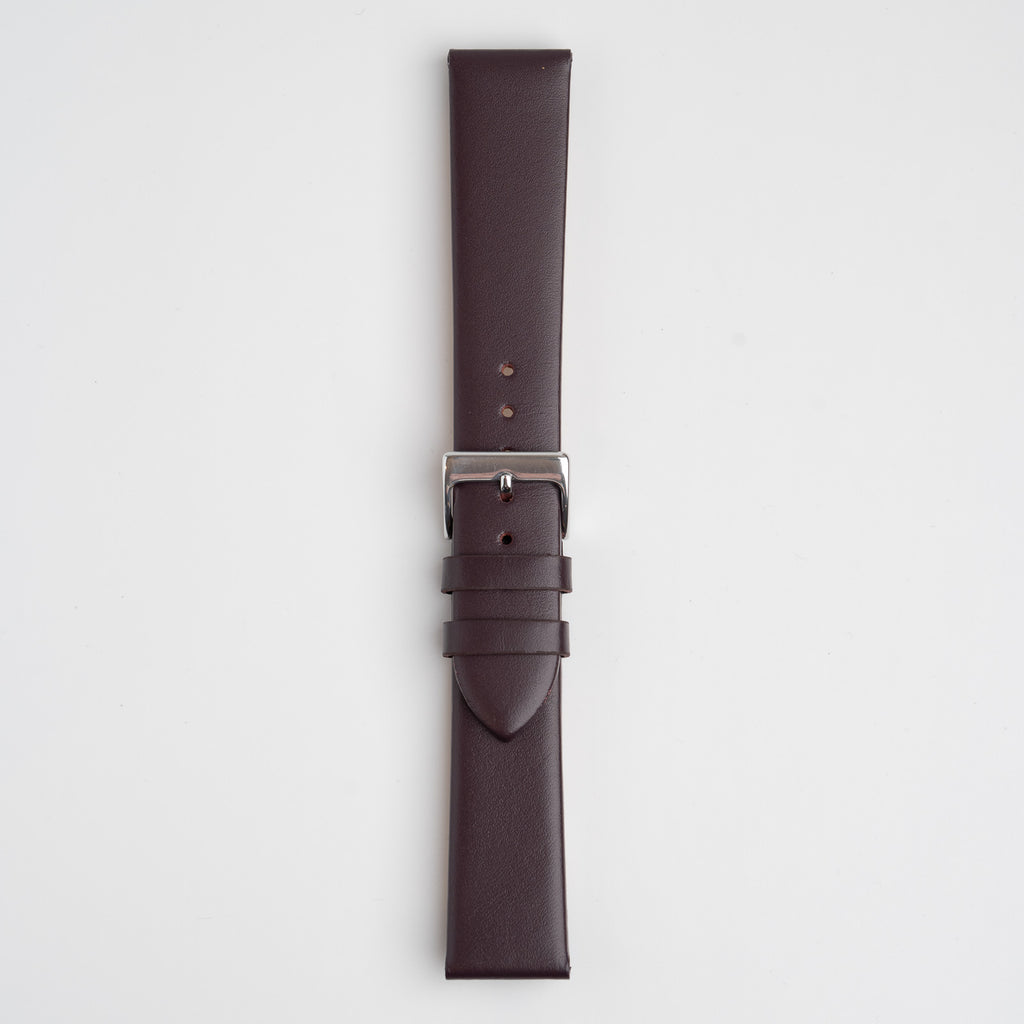 Windsor Smooth Burgundy Watch Strap, buckled up, front view