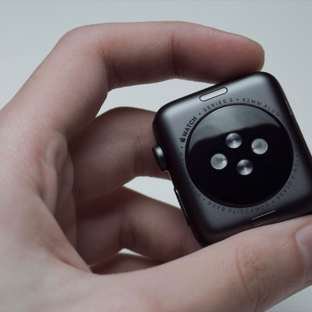 Rear of Apple Watch showing size and model details.