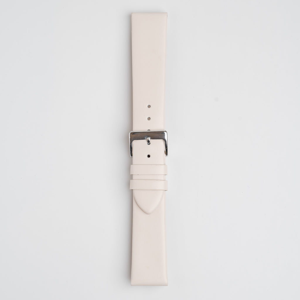 Windsor Smooth Cream Watch Strap, buckled up, front view