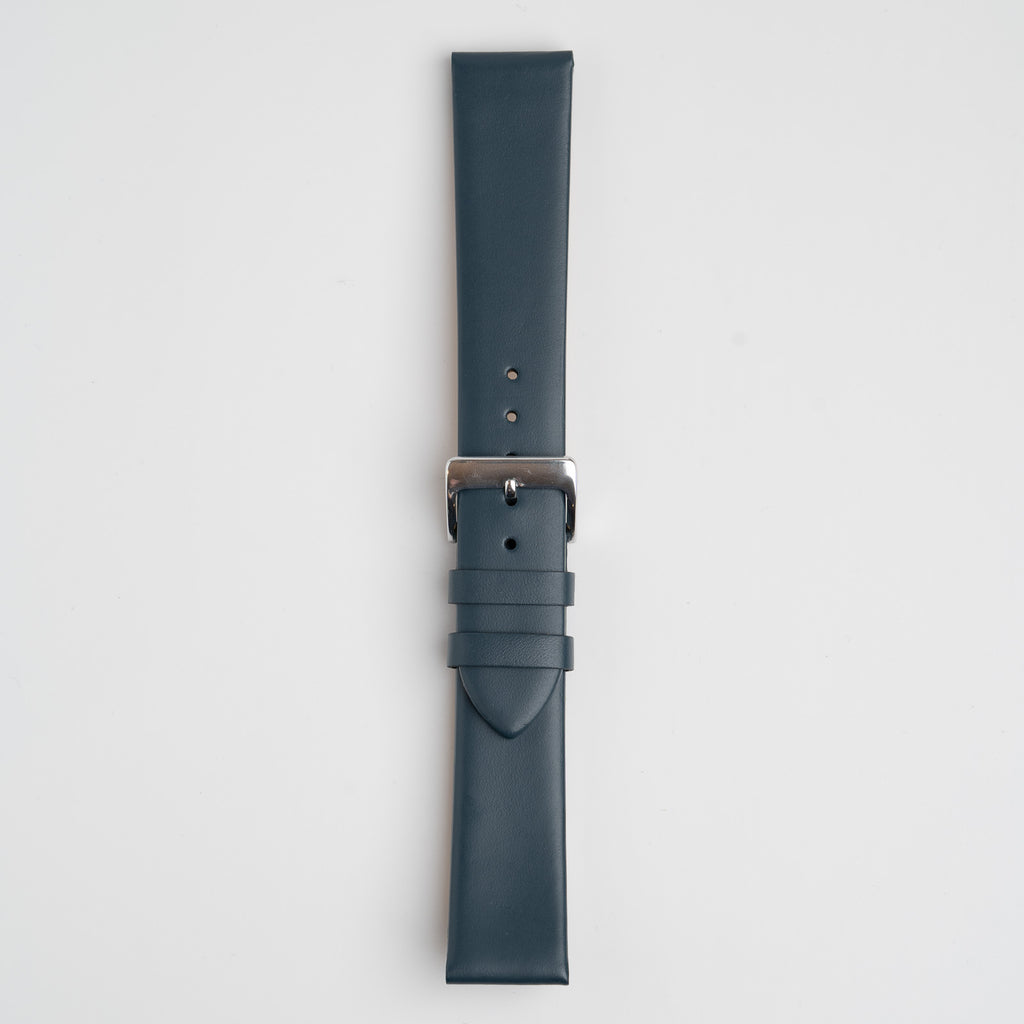 Windsor Smooth Dark Blue Watch Strap, buckled up, front view