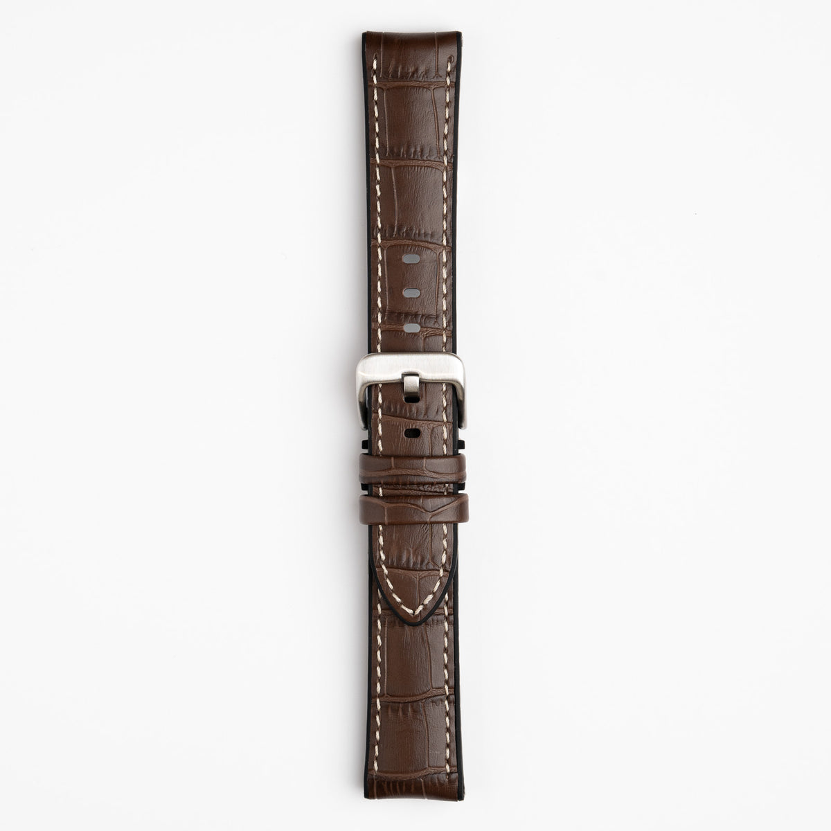 Brown Mayfair Active watch strap, buckled, front view