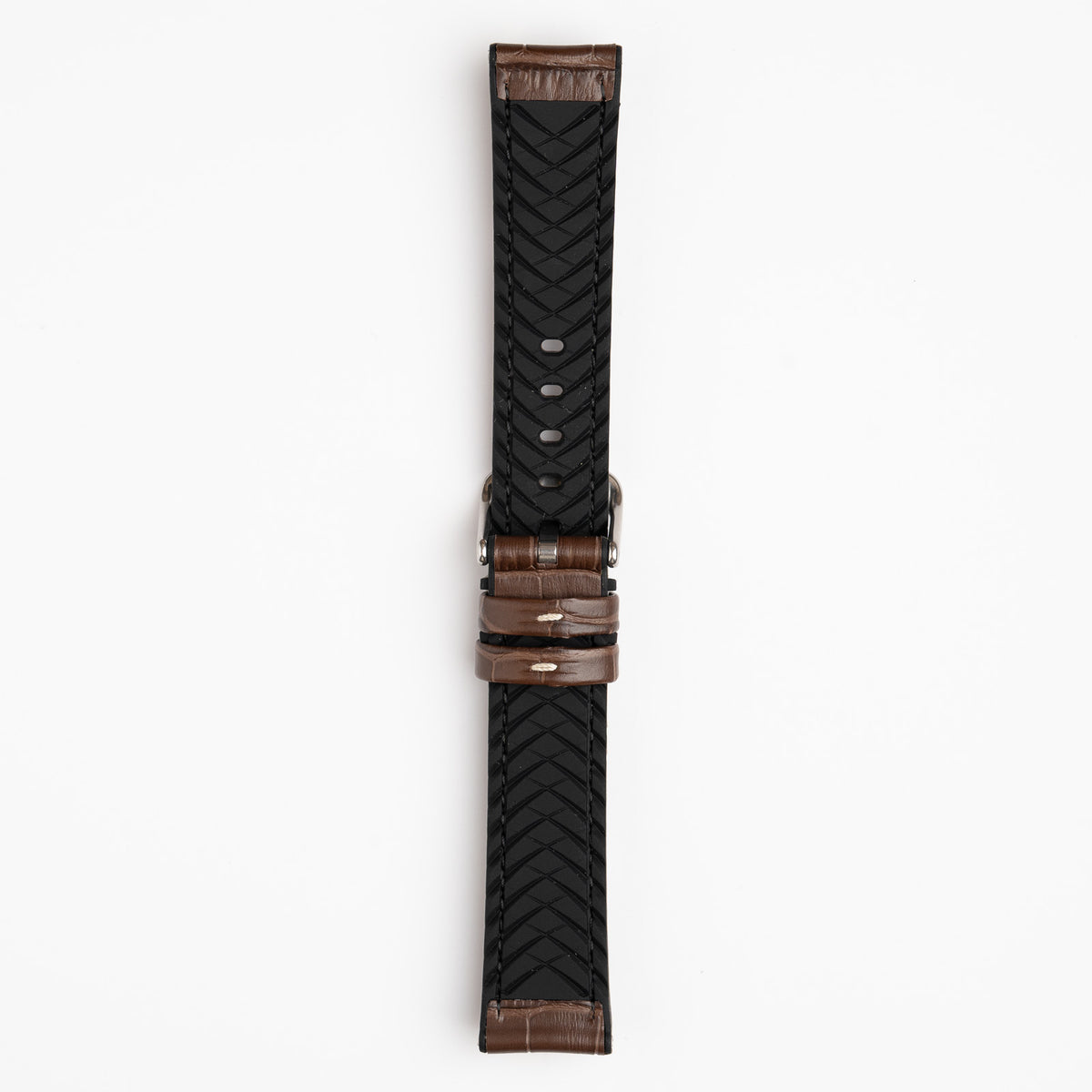 Brown Mayfair Active watch strap, buckled, back view