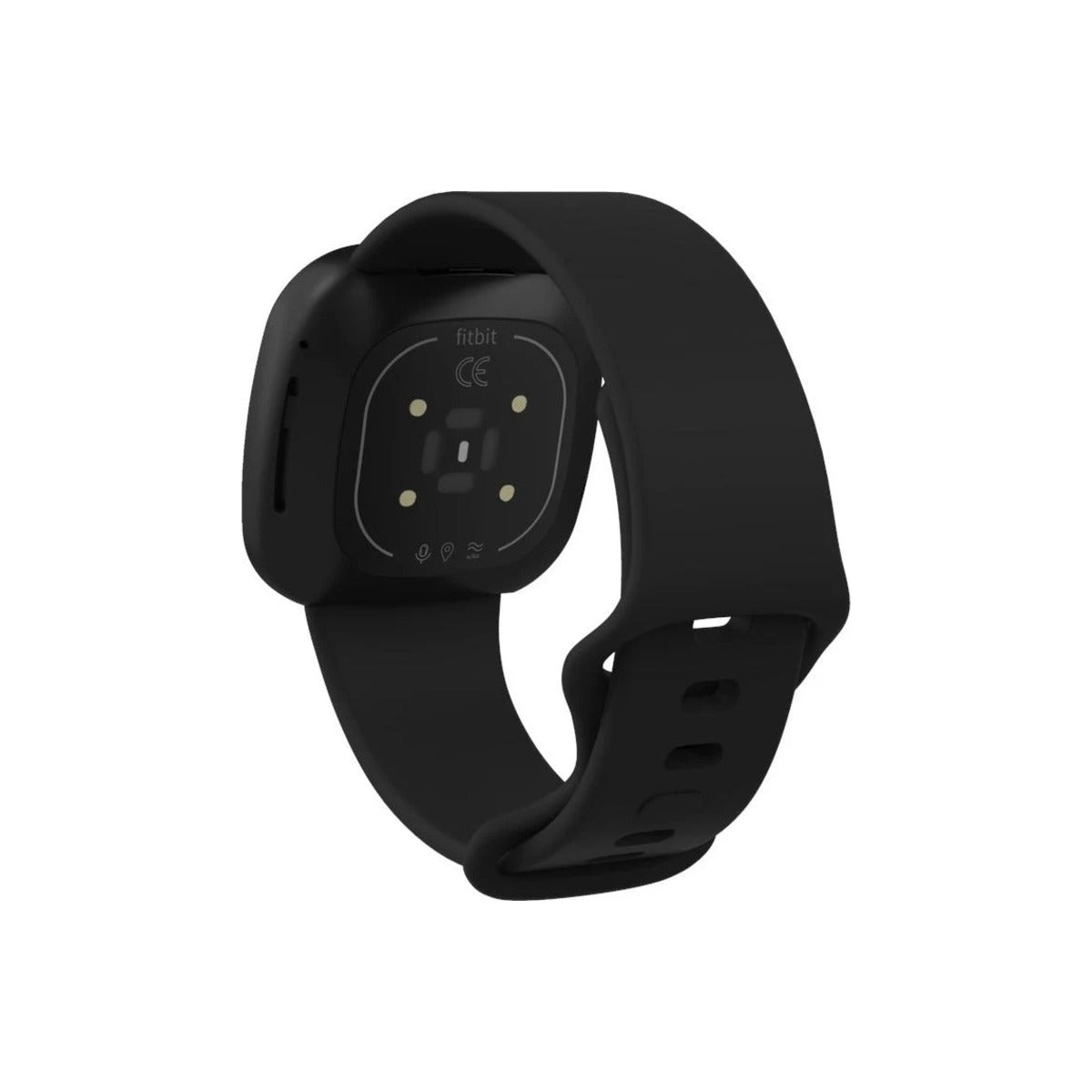 Black silicone strap on a Fitbit Sense