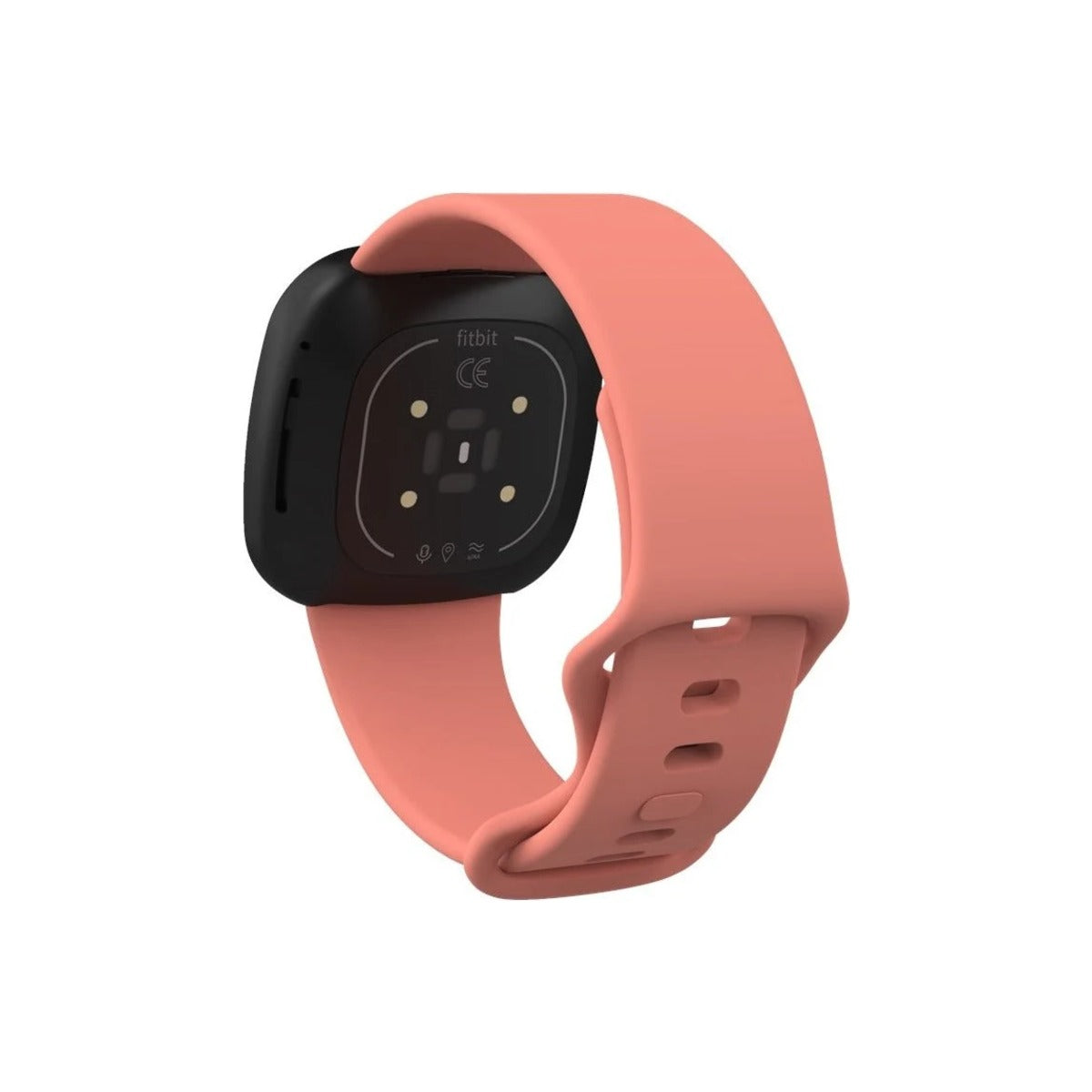 Coral silicone strap on a Fitbit Sense
