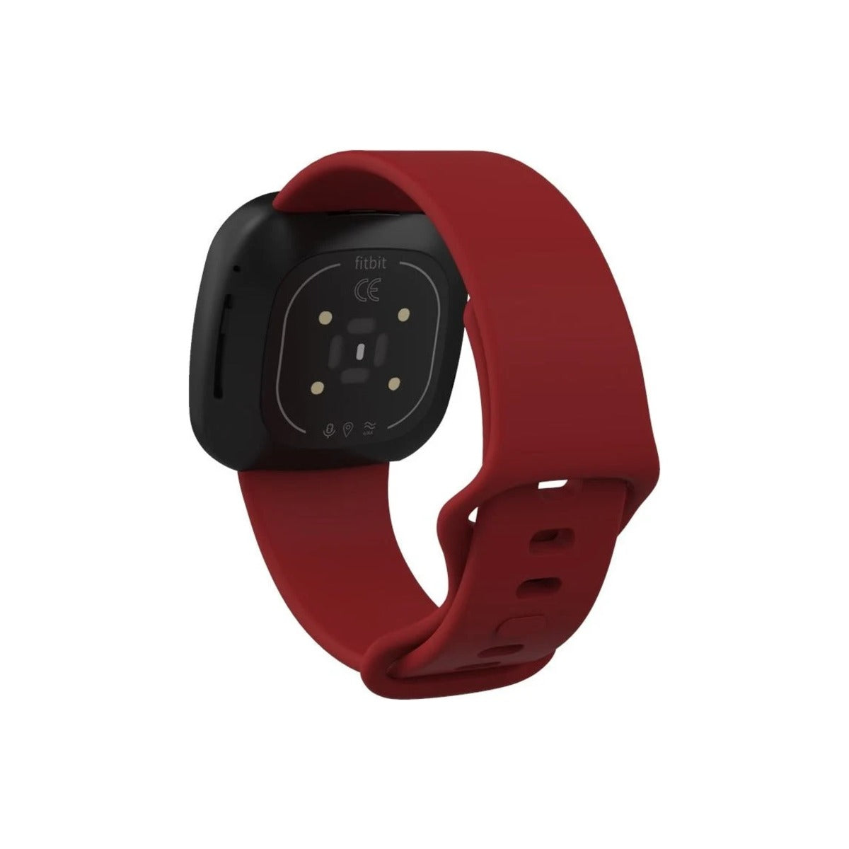 Dark Red silicone strap on a Fitbit Sense