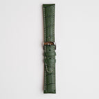 Green Mayfair Alligator watch strap, buckled, front view