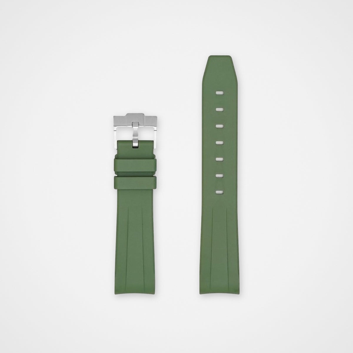 Green Salcombe FKM rubber watch strap, both pieces laid flat
