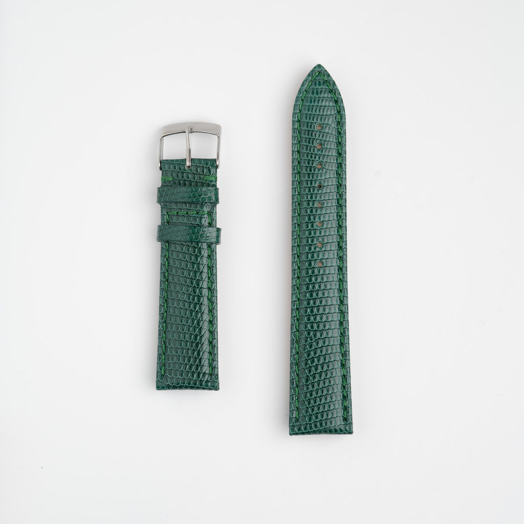 Autentico Lizard Green Watch Strap, both pieces laid flat