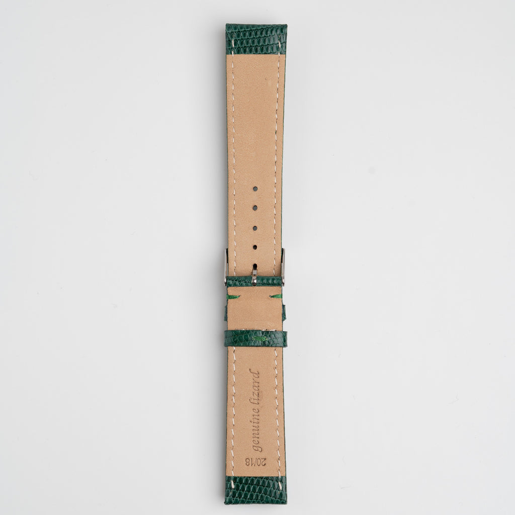 Autentico Lizard Green Watch Strap, underside showing the lining