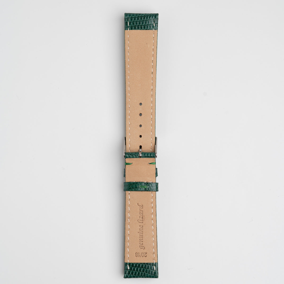 Autentico Lizard Green Watch Strap, underside showing the lining