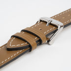 Handmade Contrast Green Watch Strap, close-up of the buckle and keepers