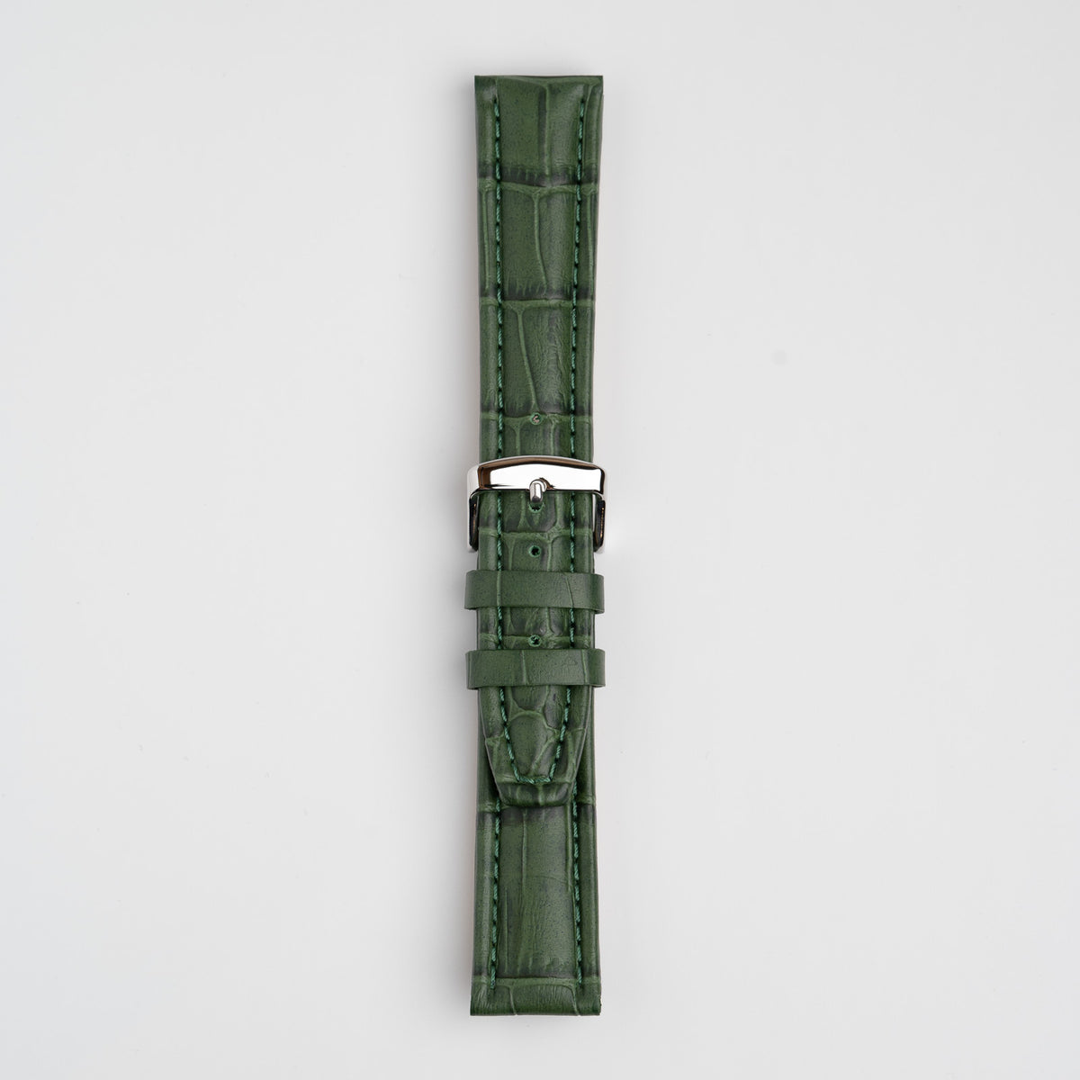 Green Mayfair Contour watch strap, buckled, front view