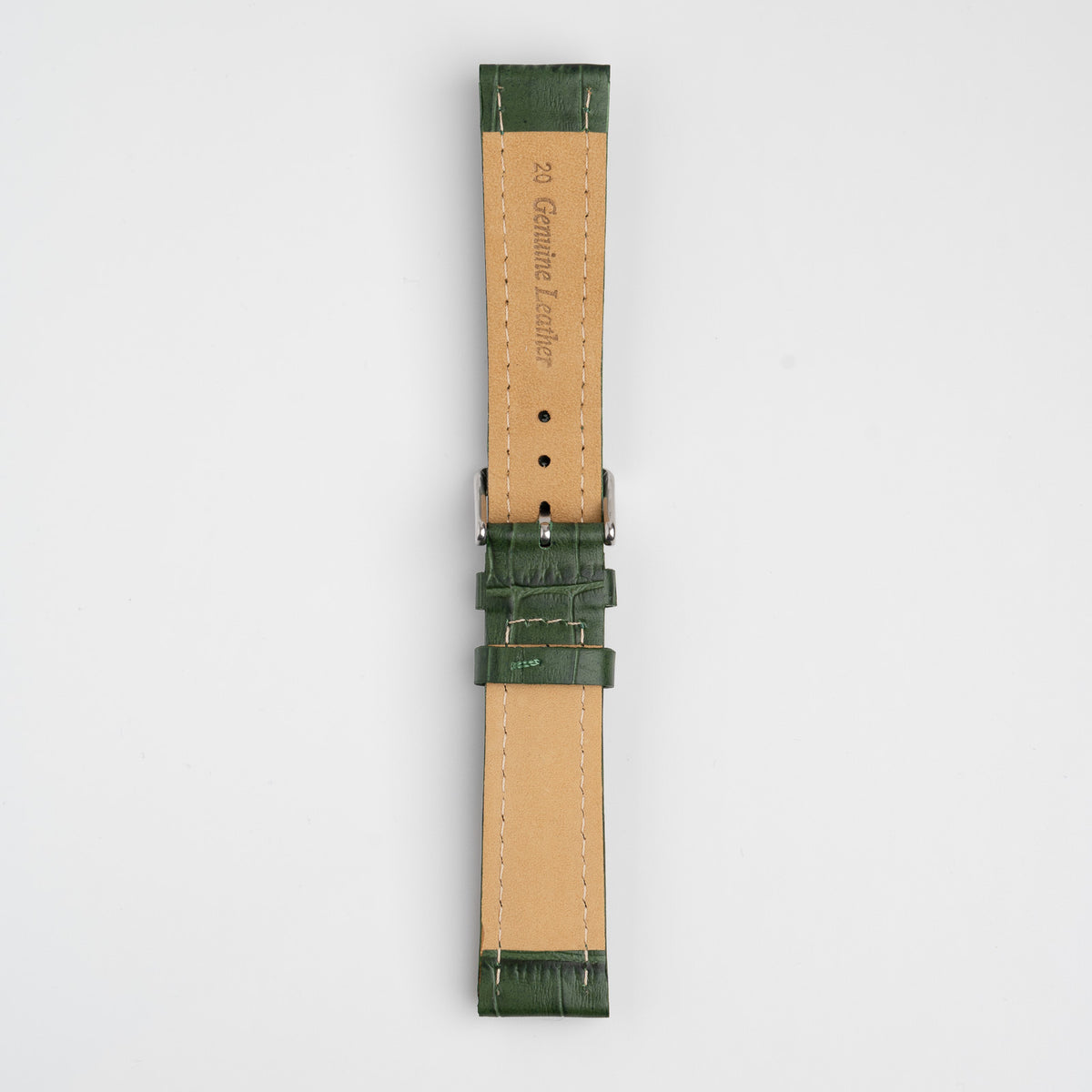 Green Mayfair Contour watch strap, buckled, back view