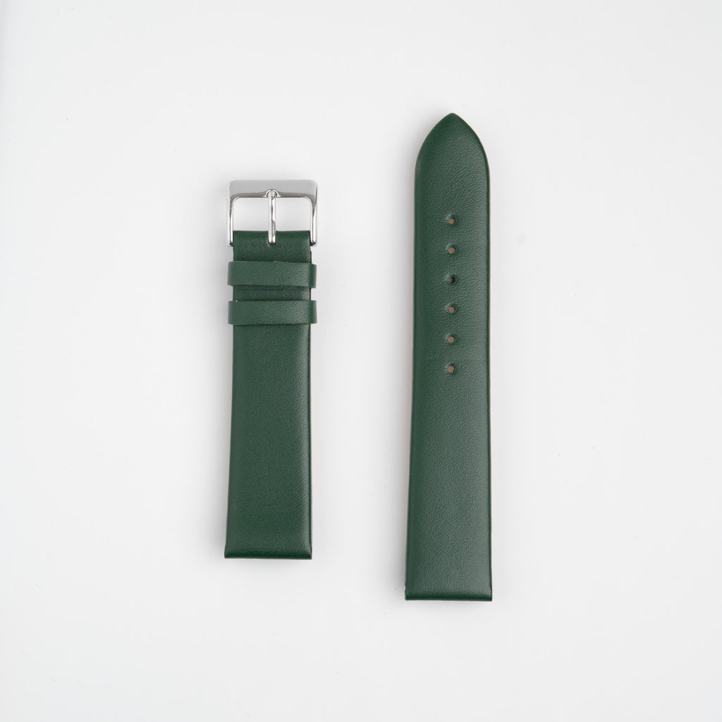 Windsor Smooth Green Watch Strap, both pieces laid flat