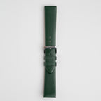 Windsor Smooth Green Watch Strap, buckled up, front view