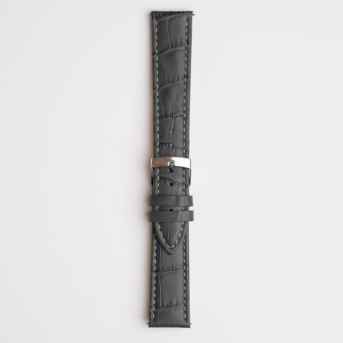 Grey Mayfair Super Quick Release watch strap, buckled, front view