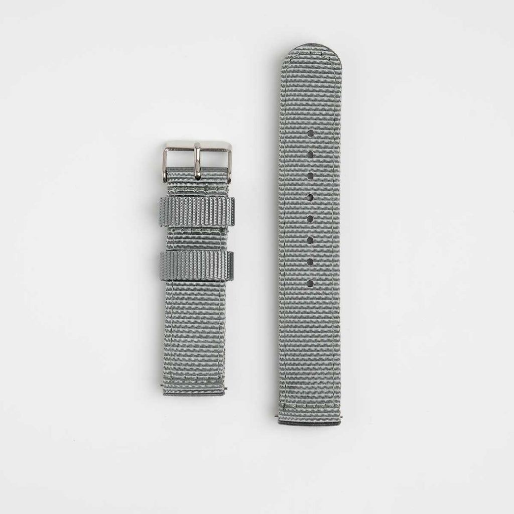 Nylon Quick Release Grey Watch Strap, both pieces laid flat