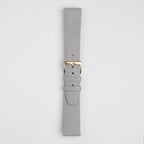 Grey Mayfair Subtle watch strap, buckled, front view