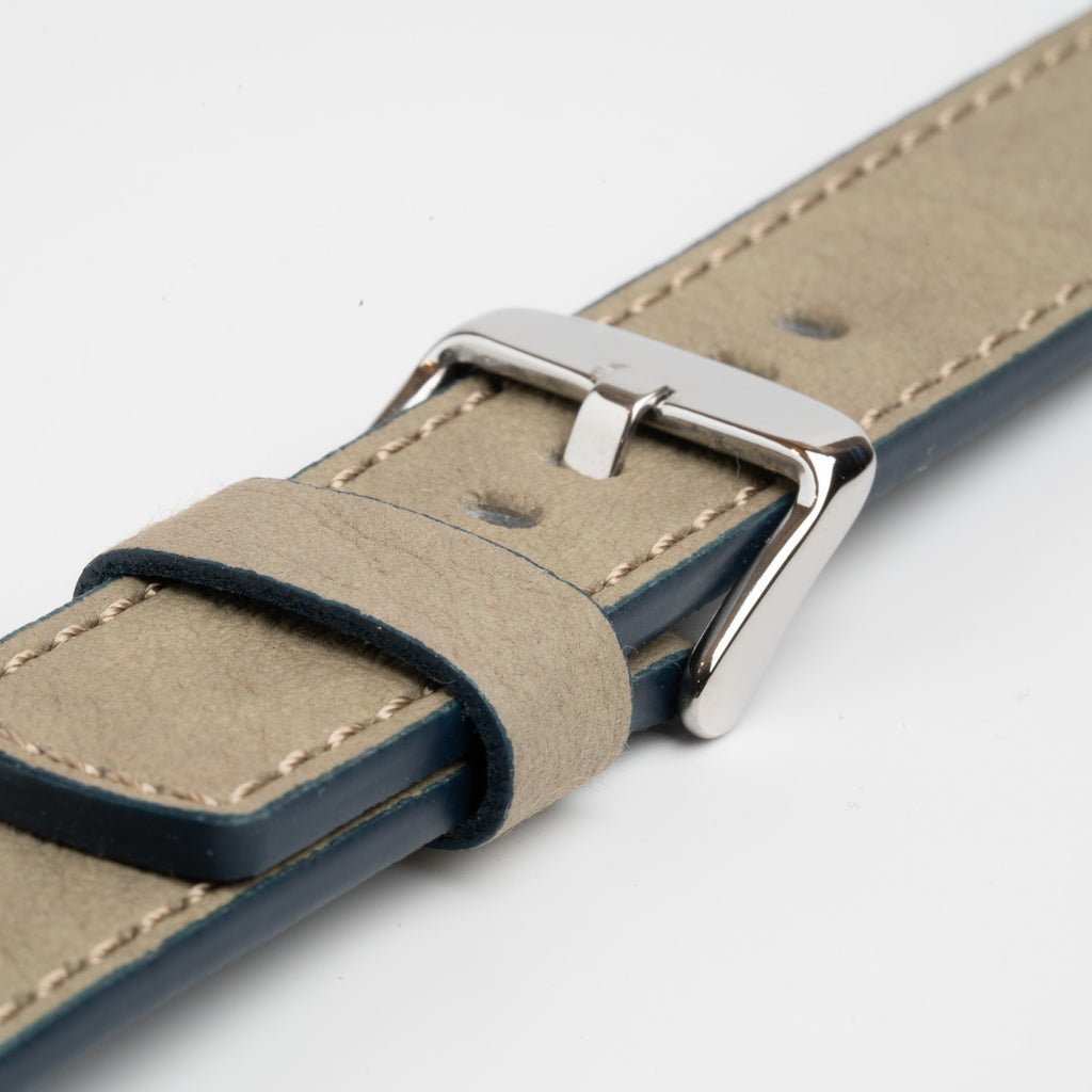 Recycled Paper Grey Watch Strap, close-up of the buckle and keepers
