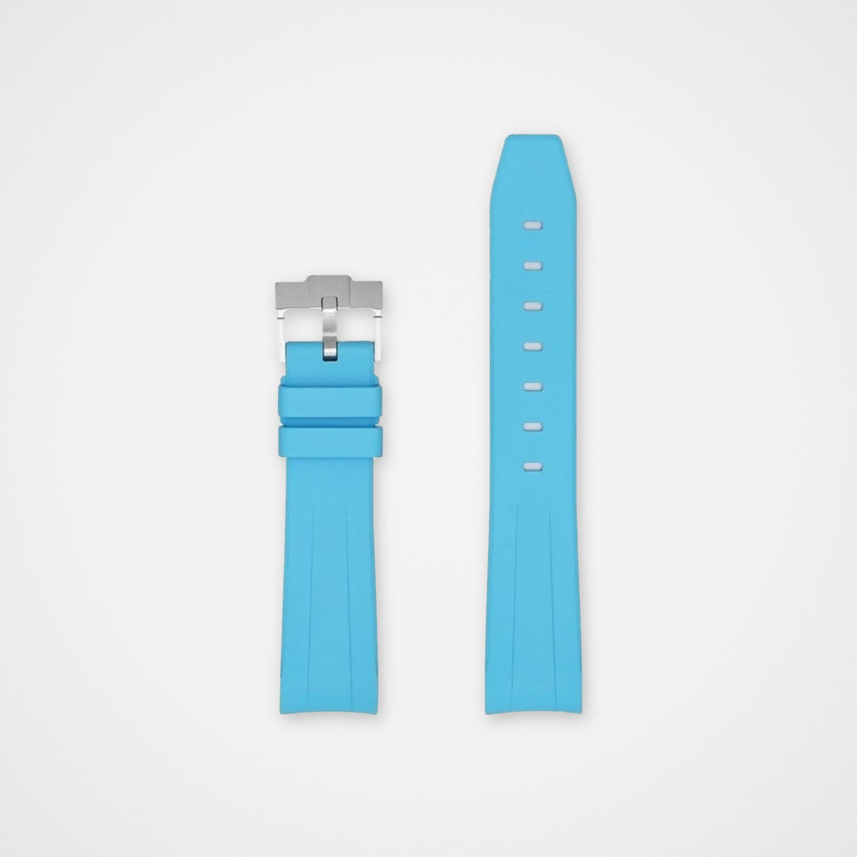 Light Blue Salcombe FKM rubber watch strap, both pieces laid flat