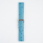 Sandbanks Ostrich Light Blue Watch Strap, buckled up, front view