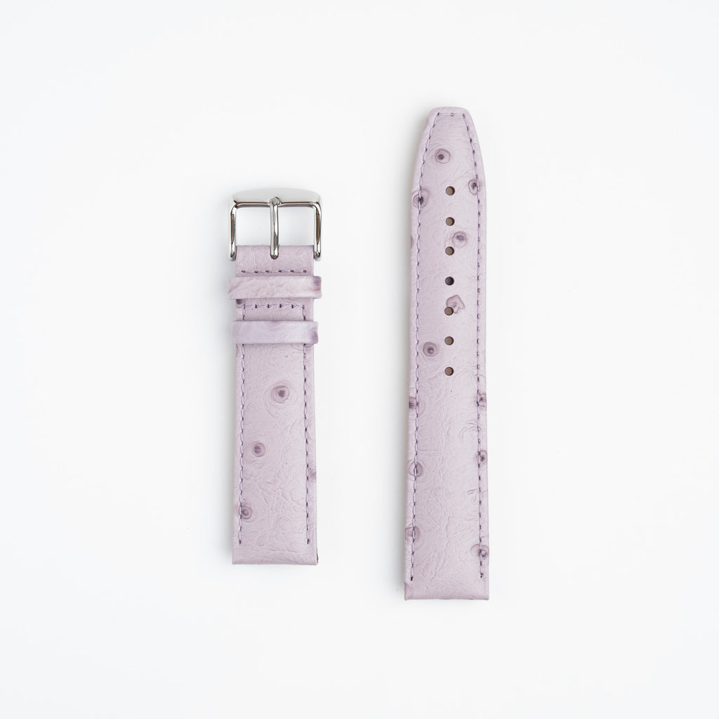Sandbanks Ostrich Lilac Watch Strap, both pieces laid flat