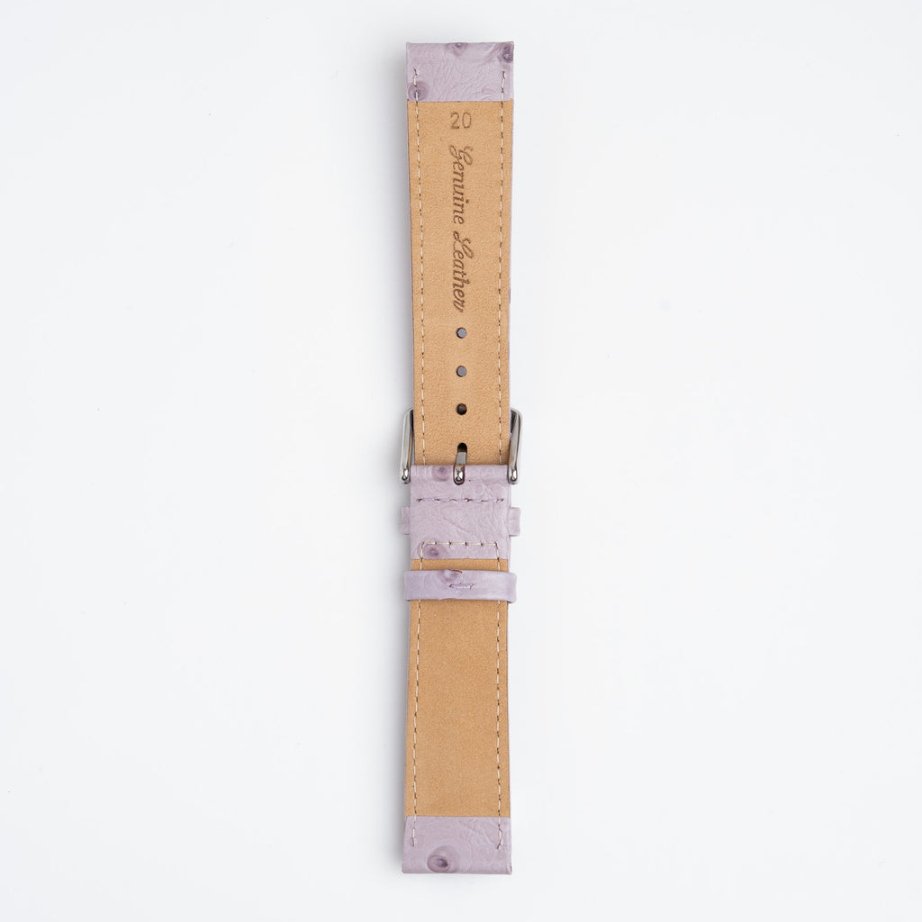 Sandbanks Ostrich Lilac Watch Strap, underside showing the lining