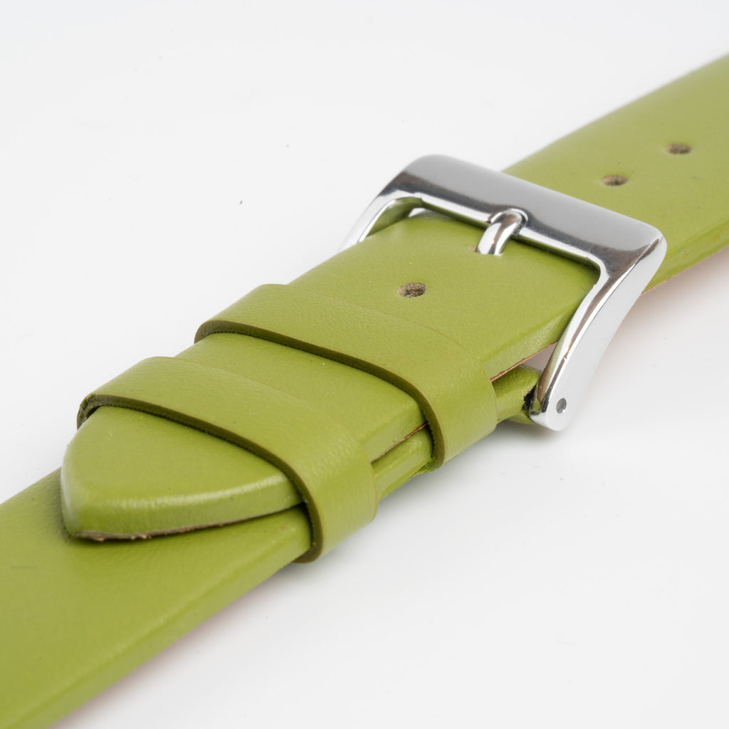 Windsor Smooth Lime Watch Strap, close-up of the buckle and keepers