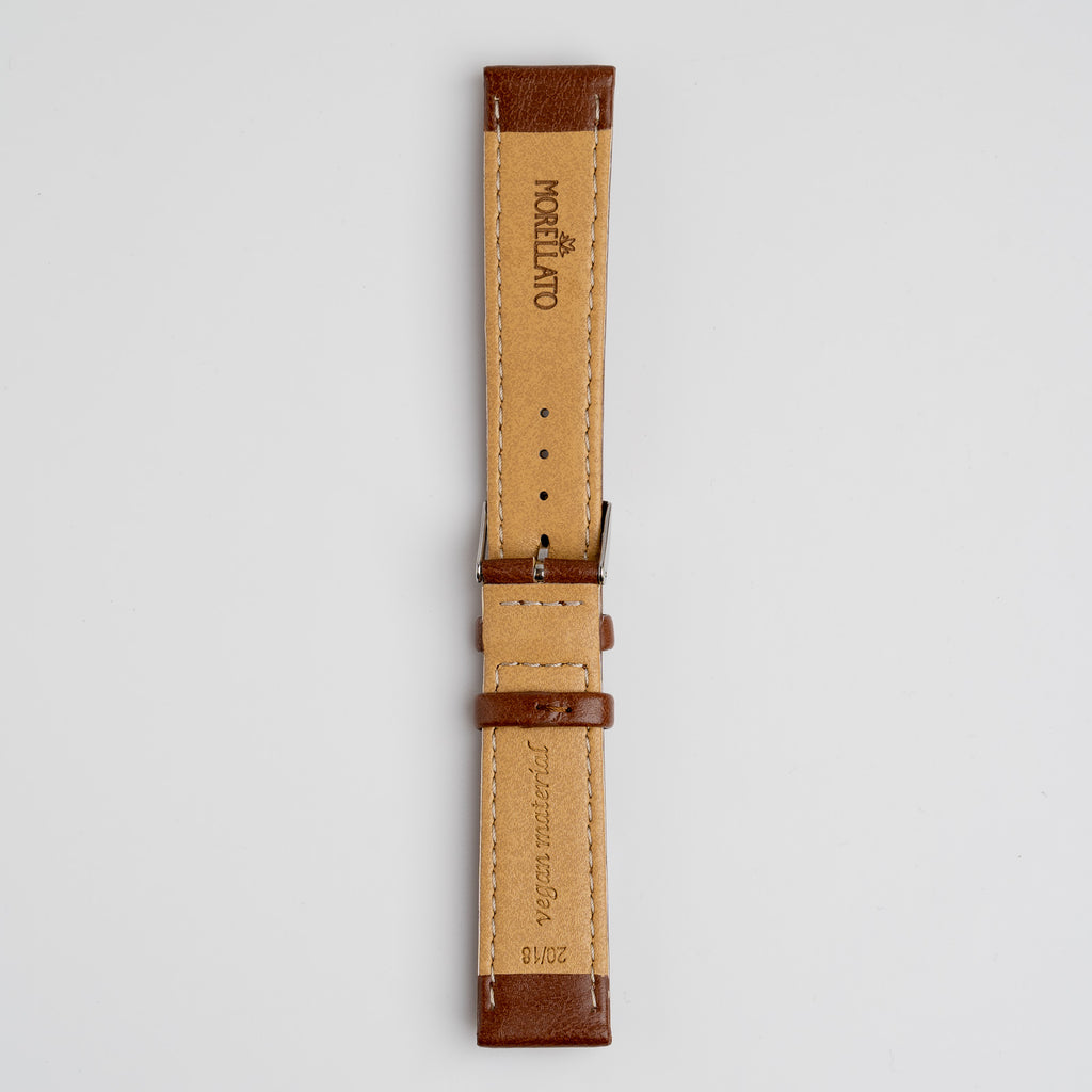 Abete Vegan Tan Watch Strap, buckled up, front view
