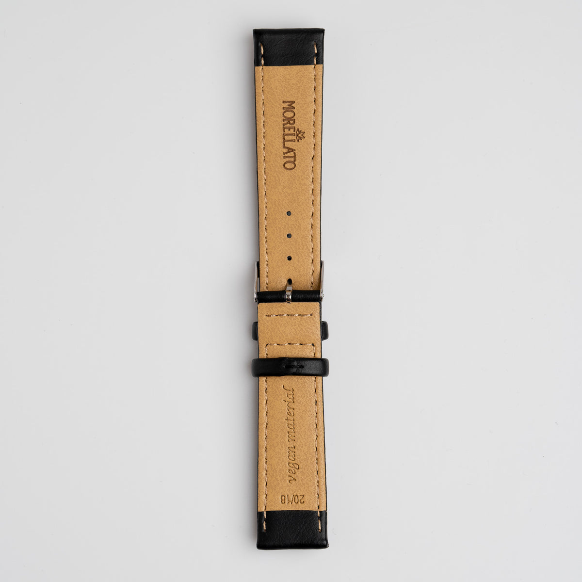 Abete Vegan Black Watch Strap, buckled up, front view