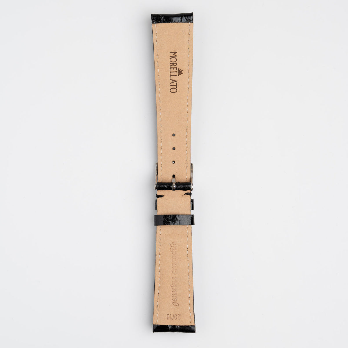 Amadeus Black Crocodile Watch Strap, underside showing the lining