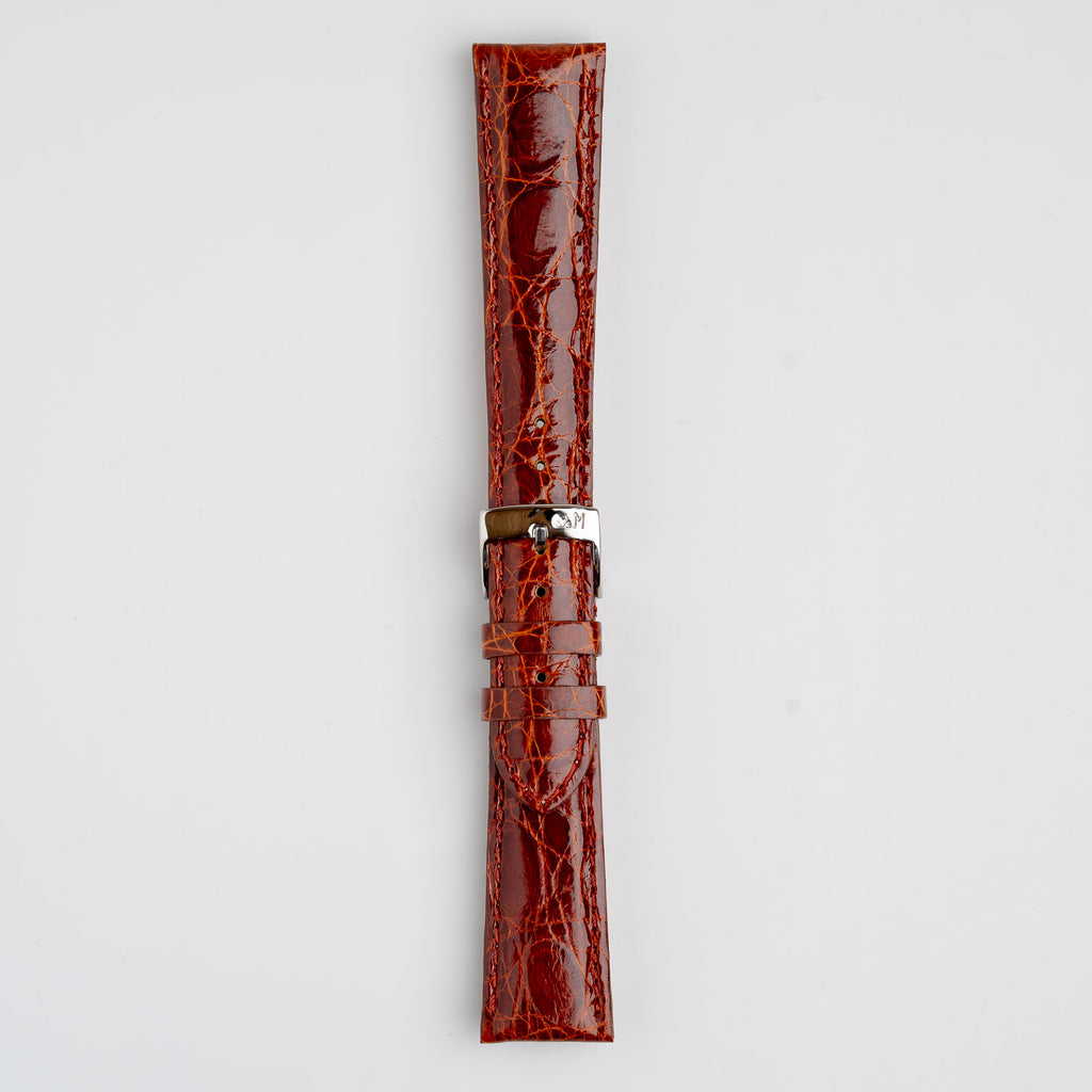 Amadeus Tan Crocodile Watch Strap, buckled up, front view