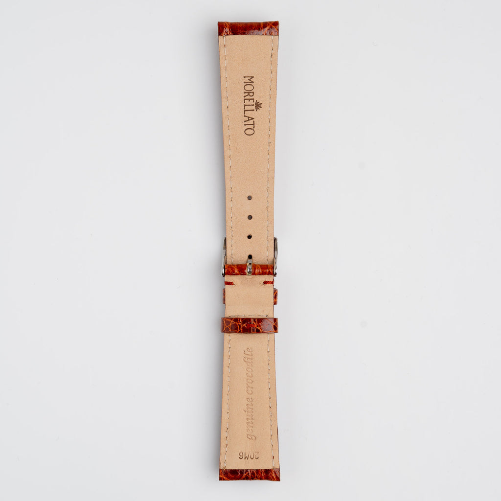 Amadeus Tan Crocodile Watch Strap, underside showing the lining