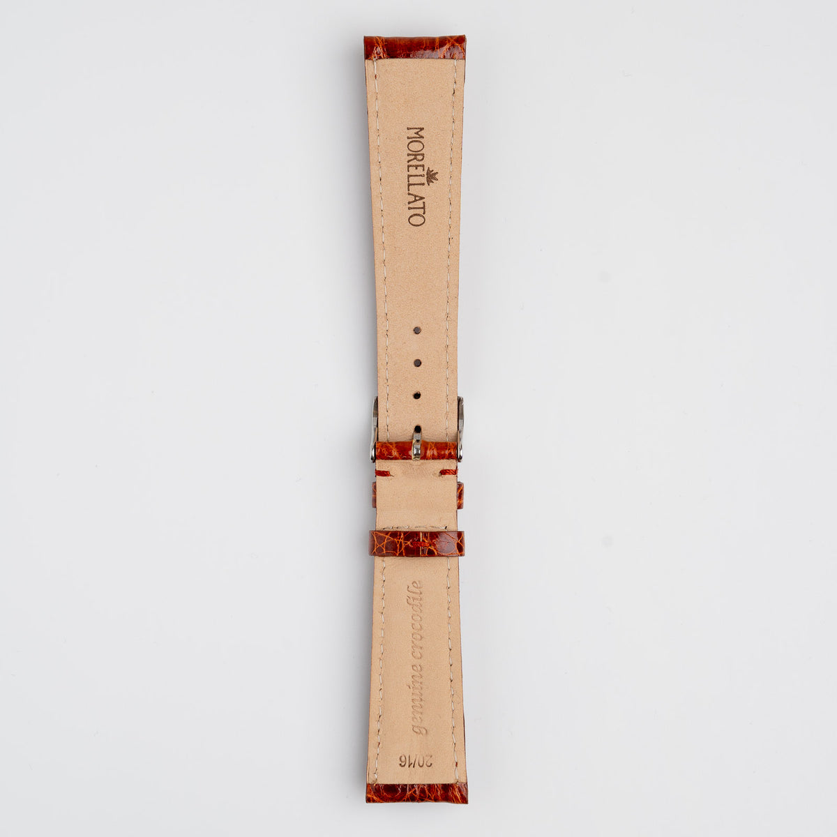 Amadeus Tan Crocodile Watch Strap, underside showing the lining