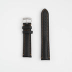 Morellato Derain Pull Up Black Watch Strap - Black leather watch strap with orange stitching on a white background