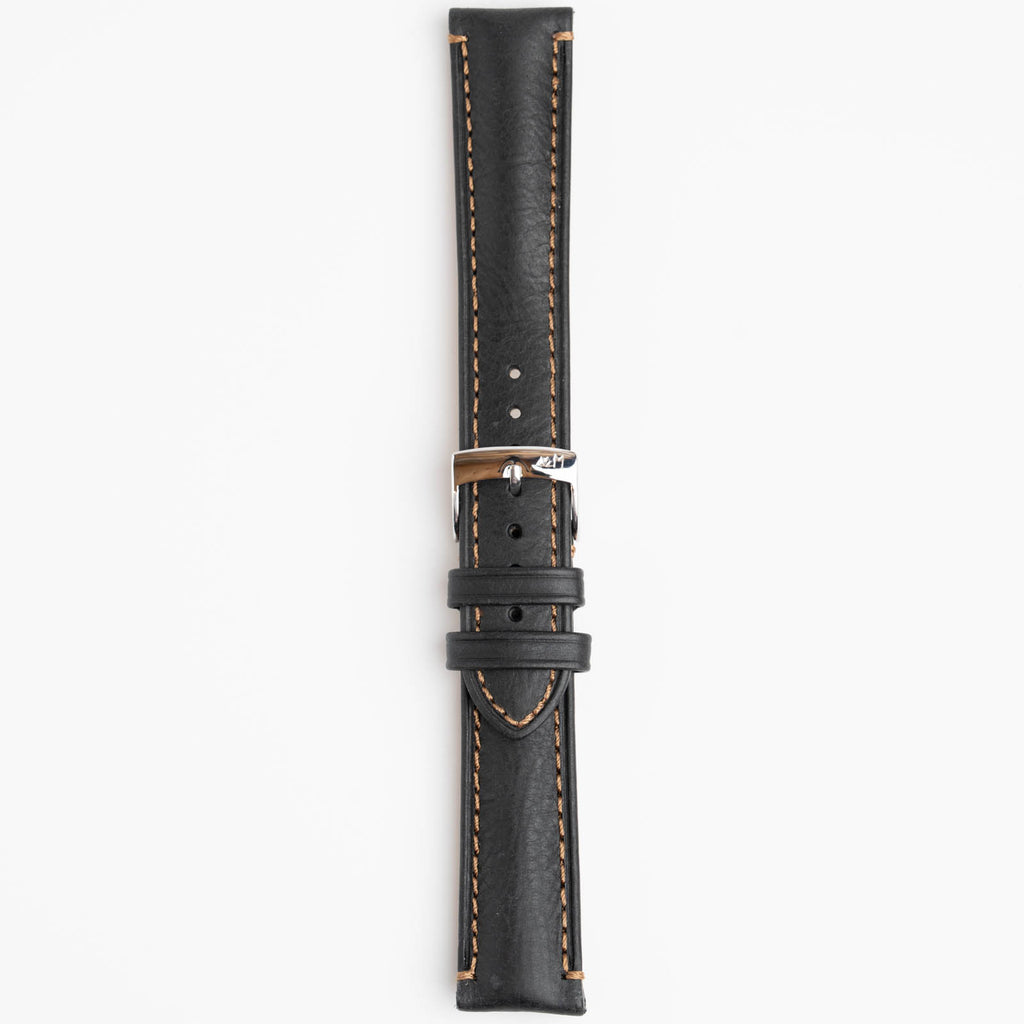 Derain Pull Up Black Watch Strap, buckled up, front view