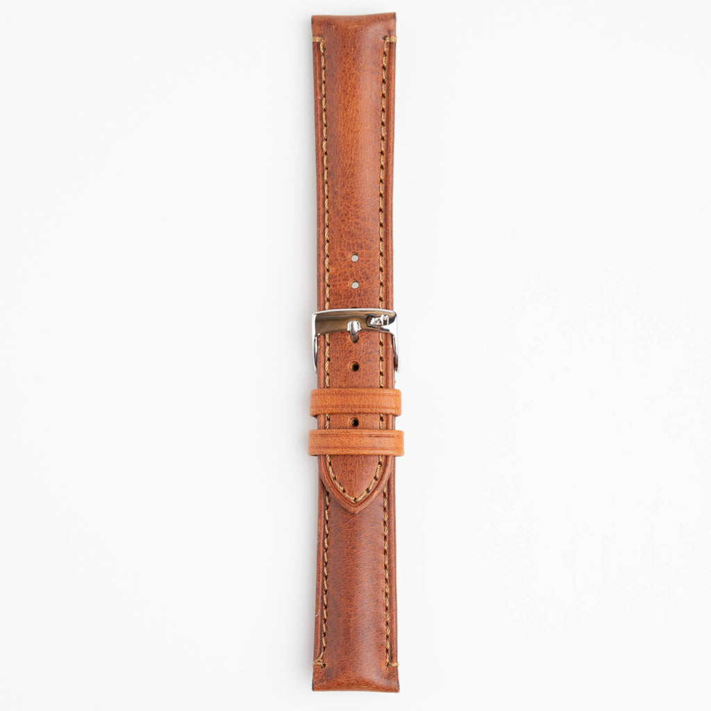 Derain Pull Up Tan Watch Strap, buckled up, front view