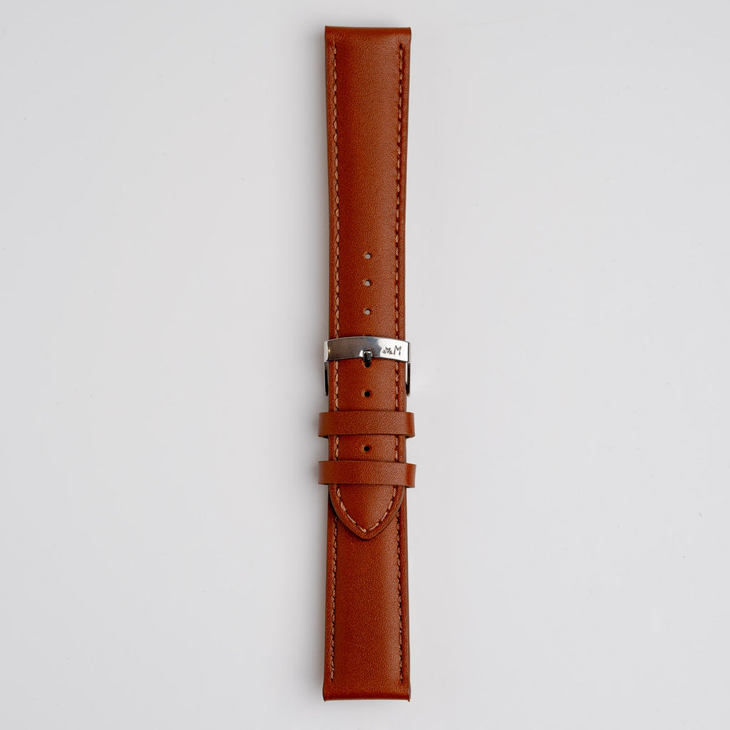 Grafic Tan Watch Strap, buckled up, front view