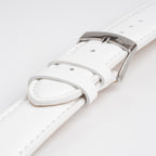 Grafic White Watch Strap, close-up of the buckle and keepers
