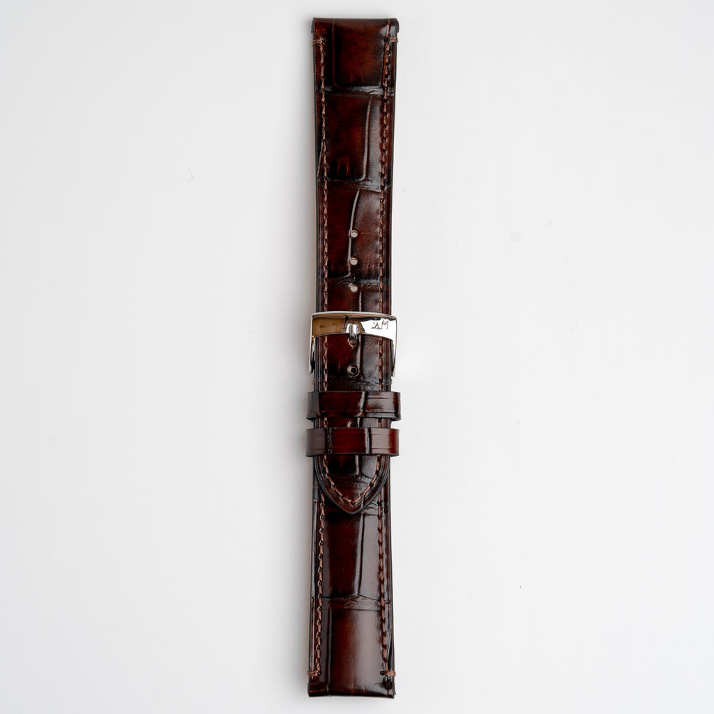 Tiepolo Alligator Grain Brown Watch Strap, buckled up, front view
