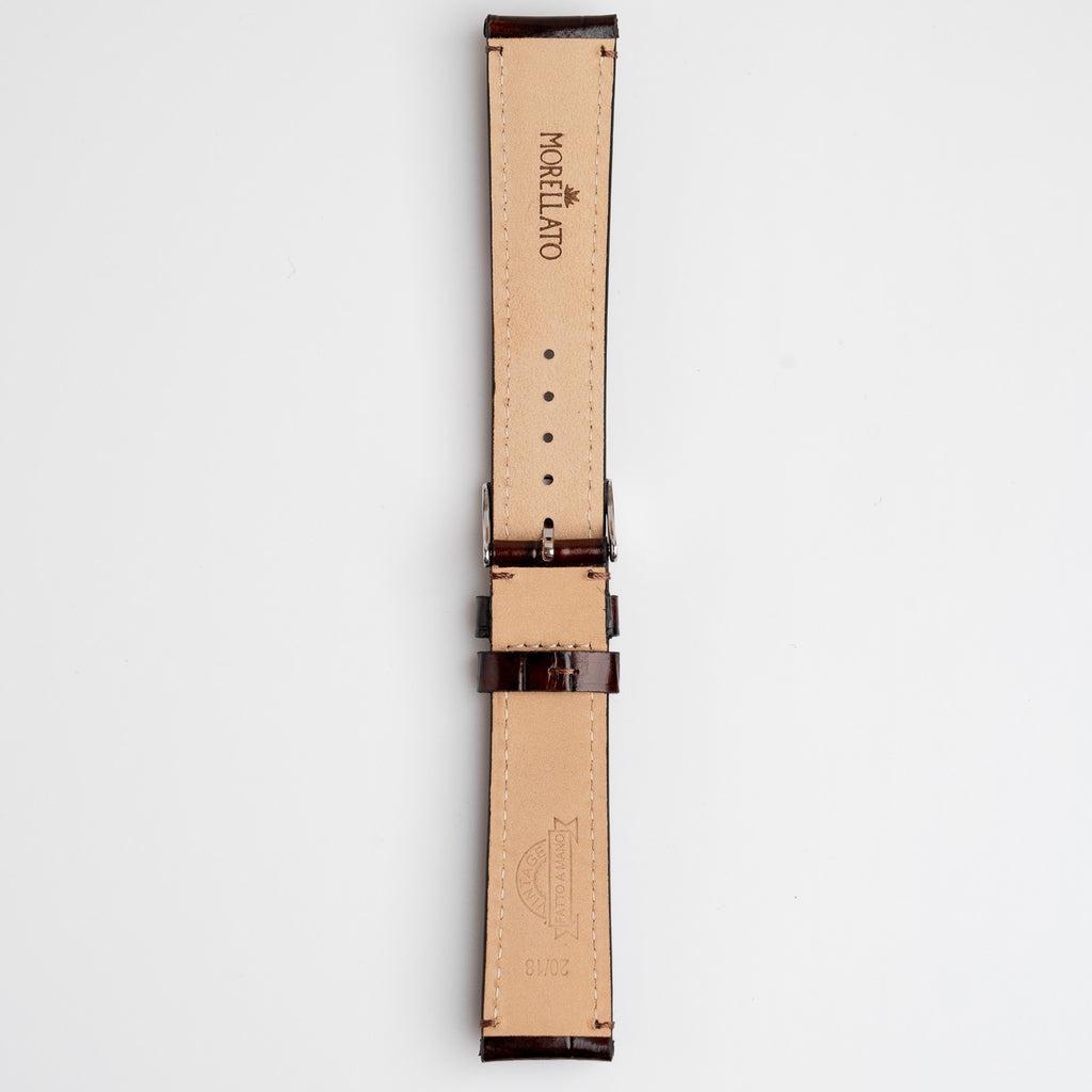 Tiepolo Alligator Grain Brown Watch Strap, underside showing the lining