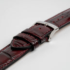 Tiepolo Alligator Grain Red Watch Strap, close-up of the buckle and keepers