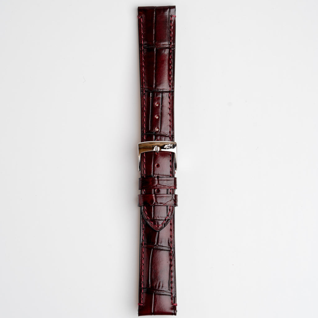Tiepolo Alligator Grain Red Watch Strap, buckled up, front view