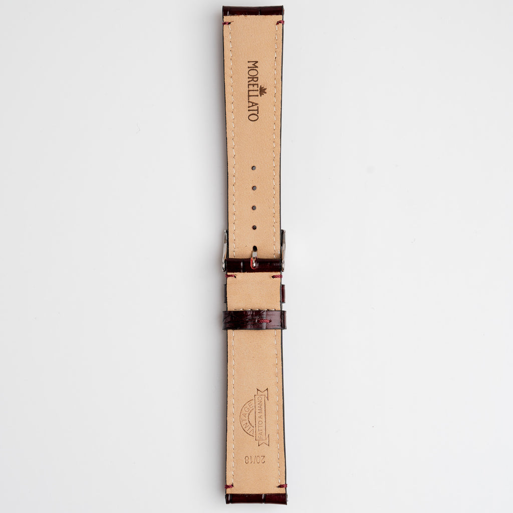 Tiepolo Alligator Grain Red Watch Strap, underside showing the lining